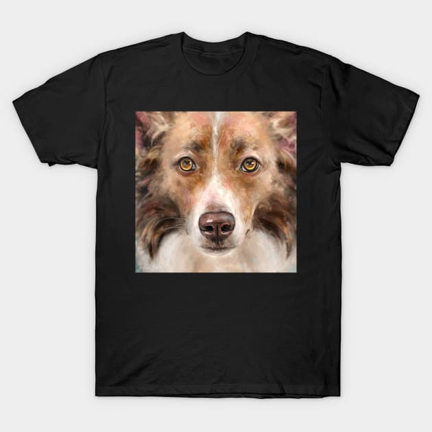 Close up Painting of a Gorgeous Brown and White Border Collie T-Shirt by ibadishi